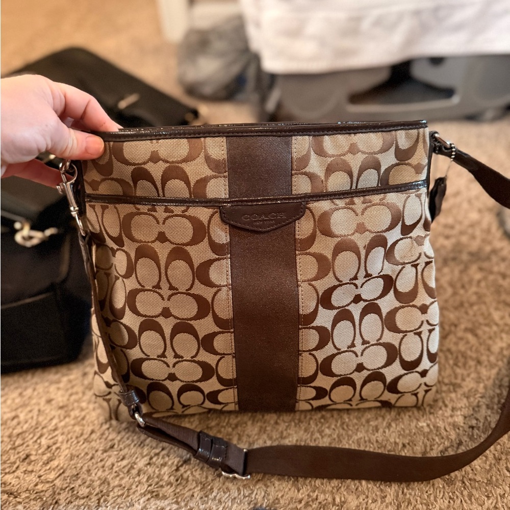 Coach Signature Brown and Tan Crossbody Bag